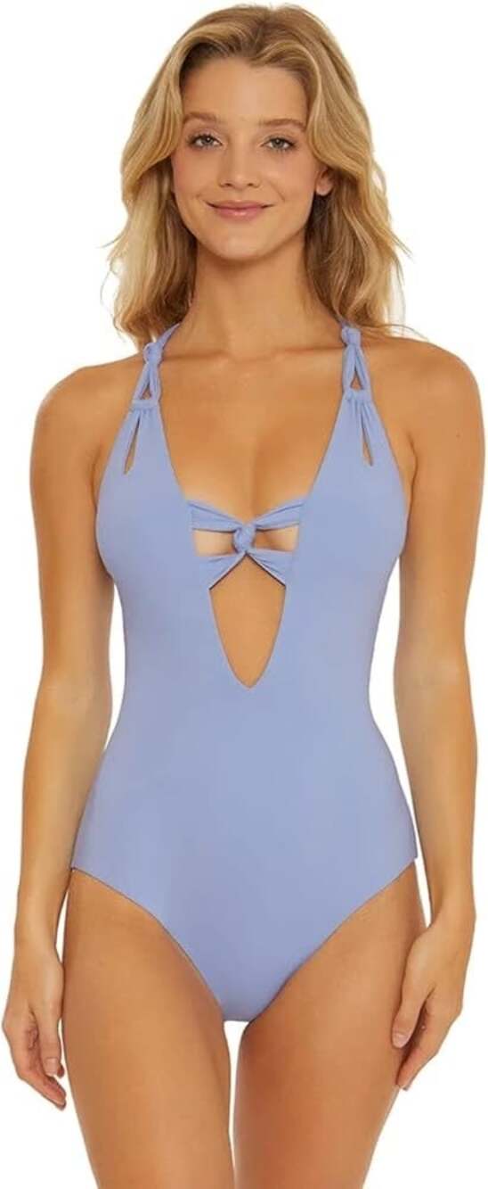 Becca Rebecca Virtue Helena Plunge Coastline Blue One Piece Swimsuit Size Medium